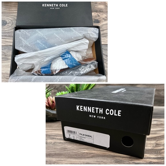 NIB Kenneth Cole Asymmetric Palm Sandal Thong Toe Loop Flip Flop Blue Real Fur - Picture 11 of 11